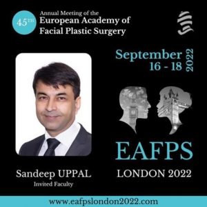 Dr Sandeep was honoured to be invited as faculty at the European Academy of Facial Plastic Surgery (EAFPS) 2022 meeting in London. His participation in such esteemed gatherings underlines his expertise and contributions to the field of facial plastic surgery on an international level.